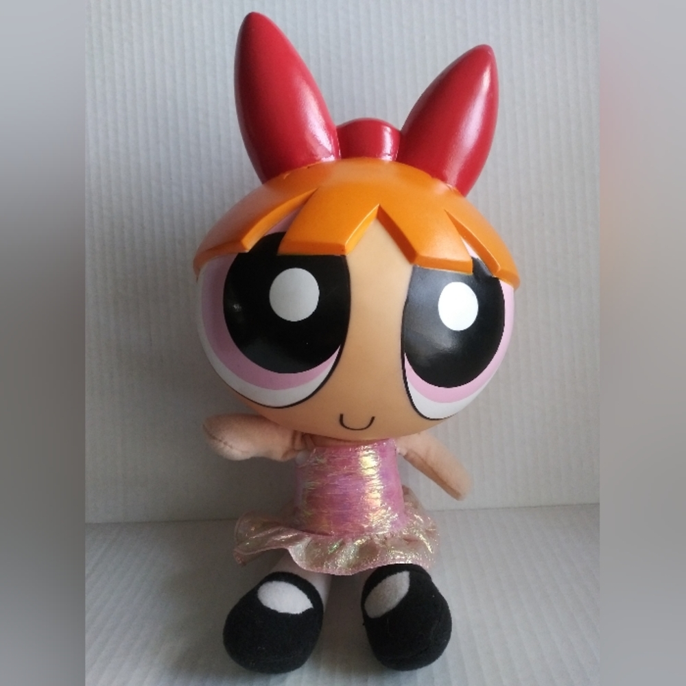 Power Puff Girls Blossom Doll Cartoon Network 12” plastic head and plush body